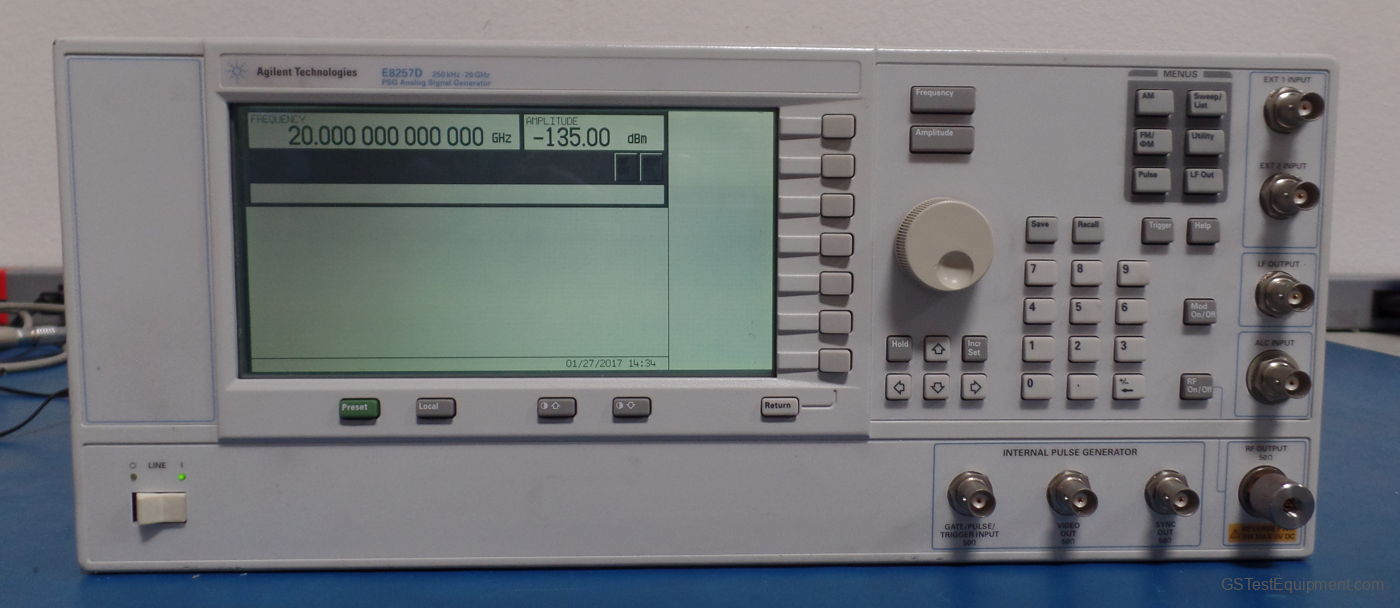 HP / Keysight / Agilent E8257D-007-1E1-1EA-1EH-520-UNR-UNU Signal Generators - front view