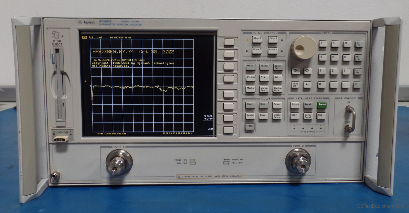 HP / Keysight / Agilent 8720ES-1D5 Network Analyzers - front view