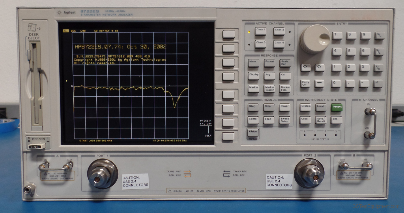 HP / Keysight / Agilent 8722ES-010-012-089-1D5 Network Analyzers - front view