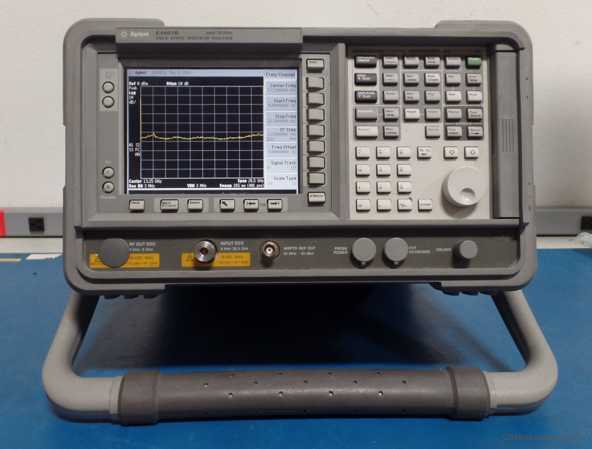 HP / Keysight / Agilent E4407B-1DR-AY2-B72-1D5-A4H-AYX-BAA Spectrum Analyzers - front view