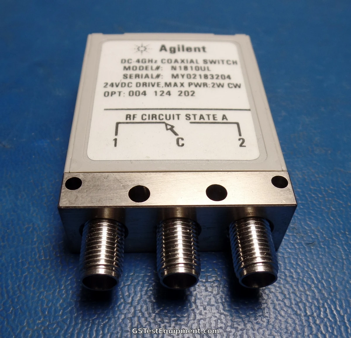 N1810UL AGILENT 5968-9653E COAXIAL SWITCH DC 4GHz 24Vdc PWR 2W Opt. 004,124, 202